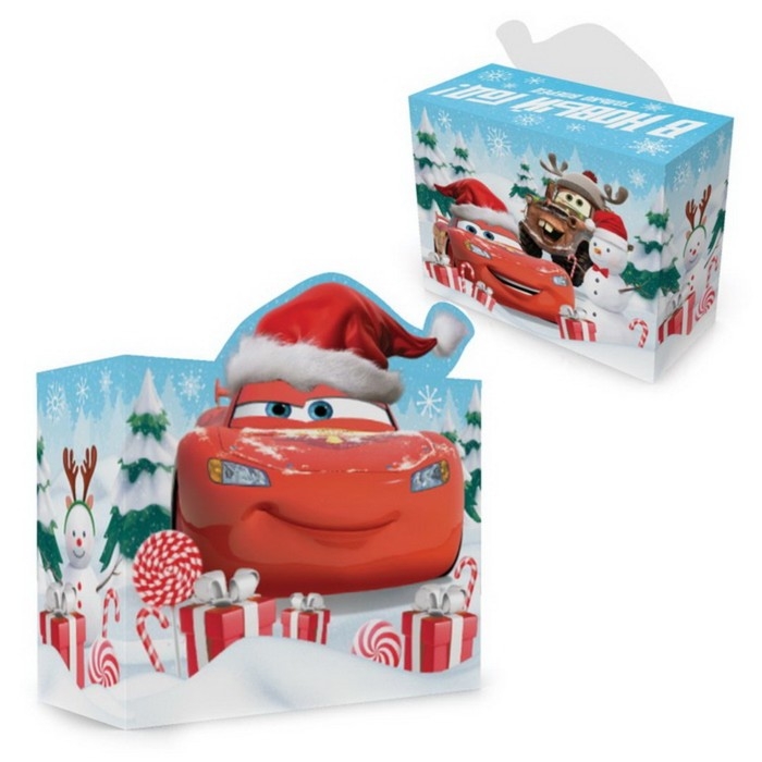 Пакет-коробка, новогодний   Пакет-коробка, новогодний  "В Новый год! Только вперед" , 40 х31 х 18 см, Тачки