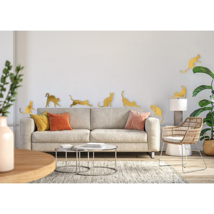 Наклейки интерьерные Наклейки интерьерные "Котики", зеркальные, декор на стену, набор 8 шт