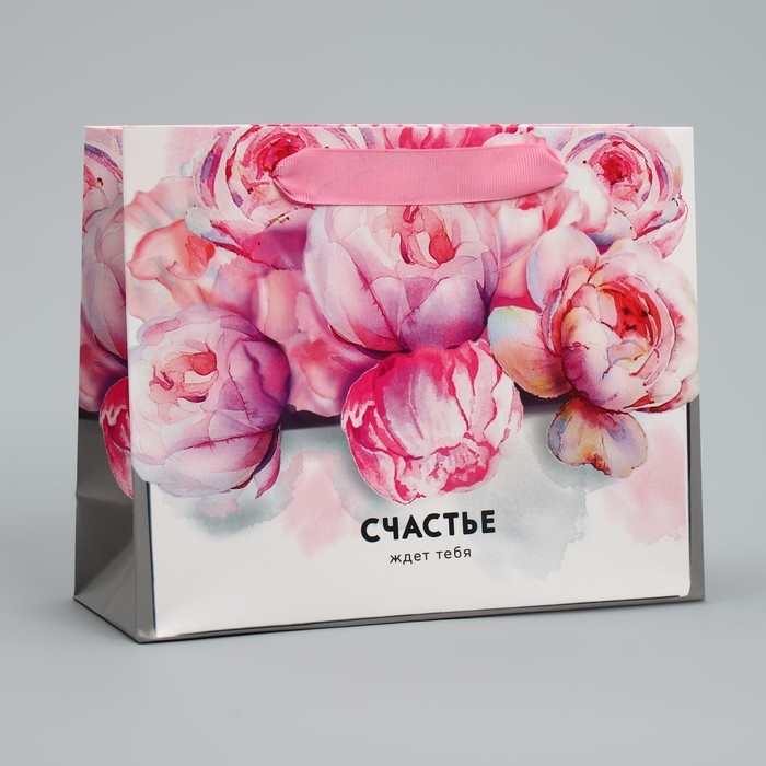 Пакет подарочный ламинированный горизонтальный, упаковка, «Счастье ждёт тебя» 22 х 17,5 х 8 см