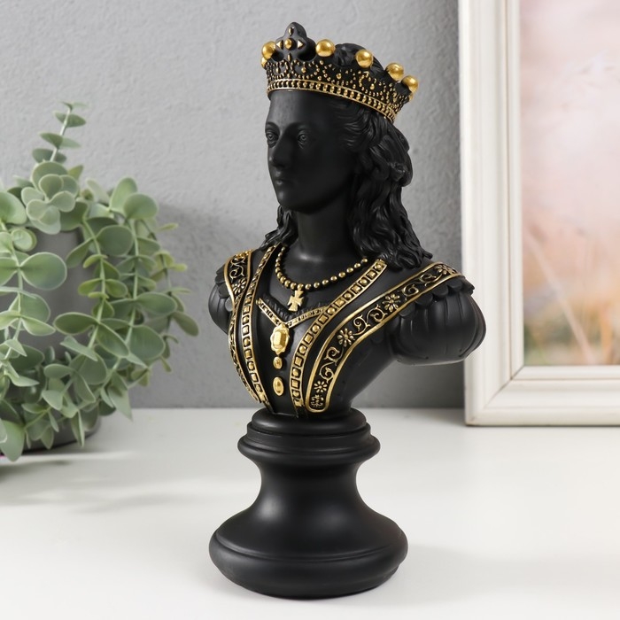 Сувенир полистоун "Бюст. Королева" чёрный с золотом 9х12,5х22 см