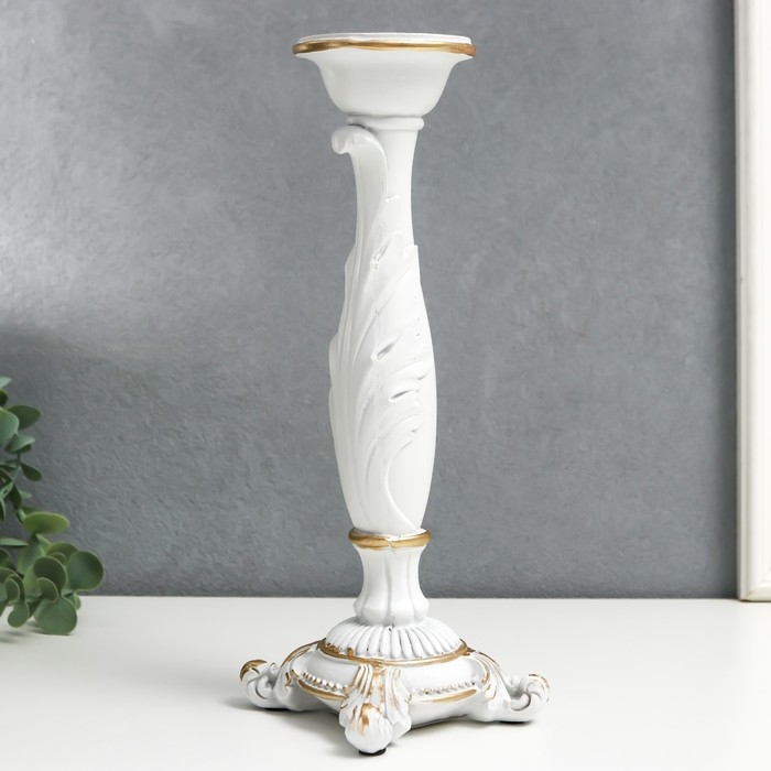 Подсвечник полистоун на 1 свечу Подсвечник полистоун на 1 свечу "Пышный лист" белый 26,5х9х9 см