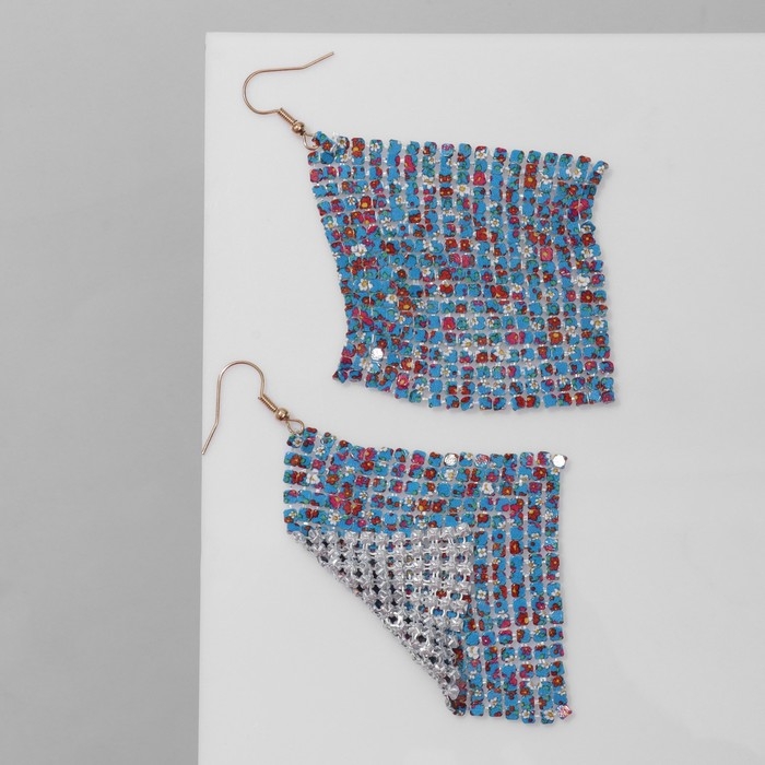 Серьги висячие «Ромб» кольчуга, цветы лютики, цвет красно-голубой, 9 см Серьги висячие «Ромб» кольчуга, цветы лютики, цвет красно-голубой, 9 см