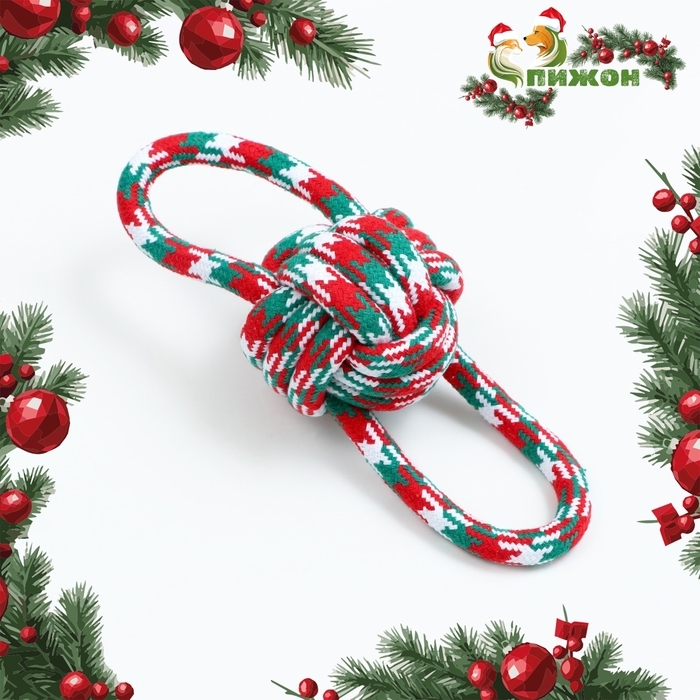 Игрушка канатная Игрушка канатная "Мяч с ручками" для крупных собак, до 155 г, до 26 см, красно-бело-зелёная