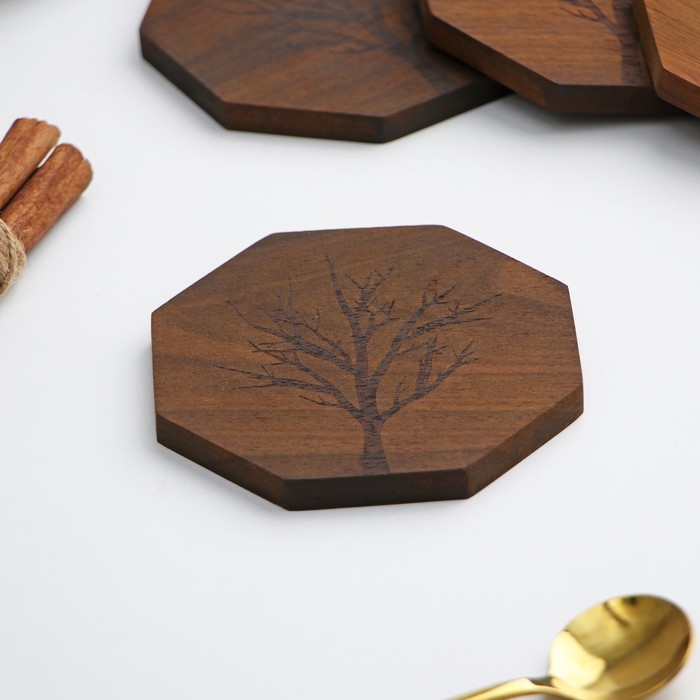 Набор подставок под кружки Magistro «Древо», 4 шт, акация Набор подставок под кружки Magistro «Древо», 4 шт, акация