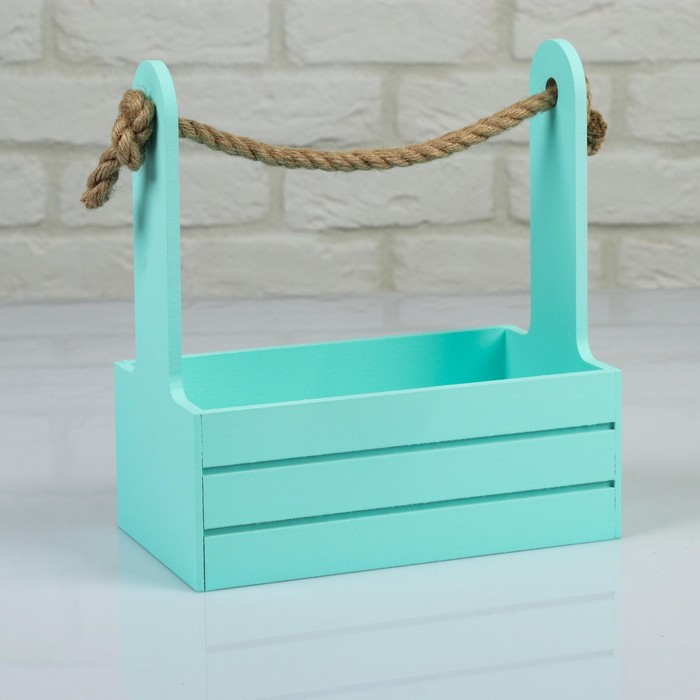 Набор кашпо деревянных 2 в 1 (25×15×30; 21×12×23 см)  Набор кашпо деревянных 2 в 1 (25×15×30; 21×12×23 см) "Dear", ручка канат, мята