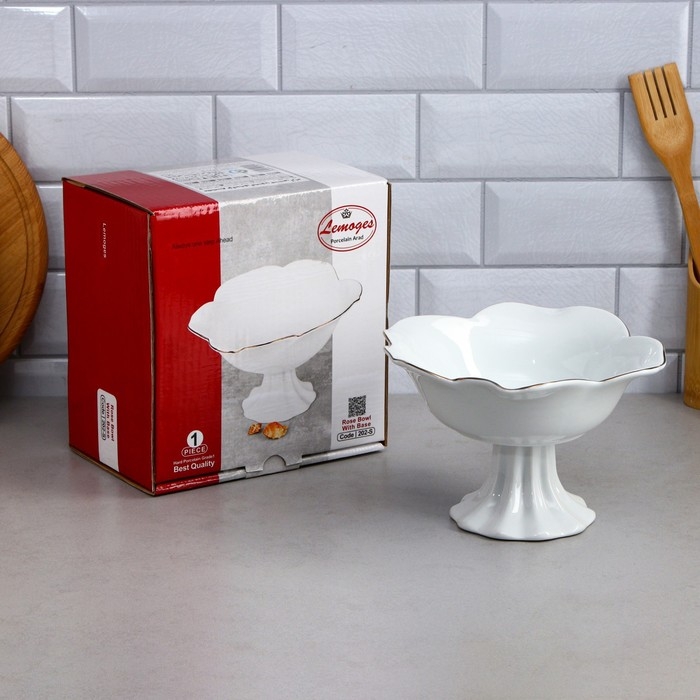 Салатник «Роза», на подставке, 800 мл, золотая обводка, фарфор, Иран Салатник «Роза», на подставке, 800 мл, золотая обводка, фарфор, Иран