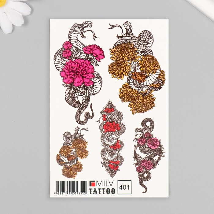Новогодня татуировка на тело Новогодня татуировка на тело "Цветы и змеи" 10х15 см