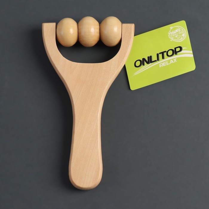 Массажёр «Барабан», деревянный, 15 × 8 × 3 см, 3 шарика