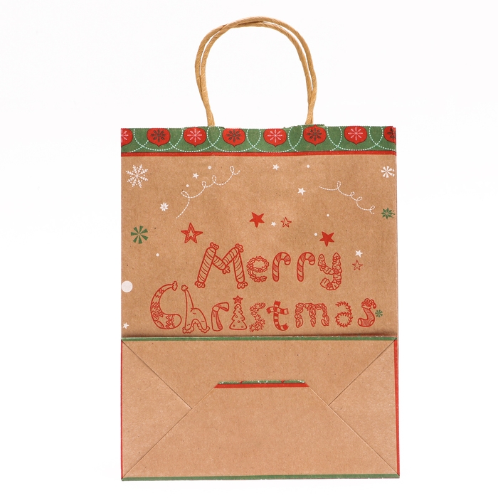 Новый год. Пакет бумажный подарочный новогодний крафт Новый год. Пакет бумажный подарочный новогодний крафт "Счастливого Нового Года", 27 х 21 х 11 см.