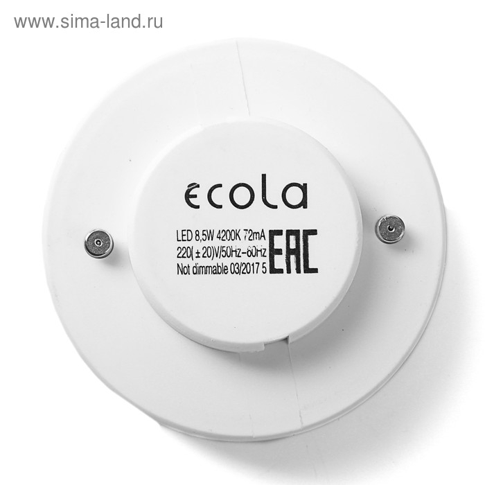 Лампа светодиодная Ecola, GX53, 8.5 Вт, 4200 K, 220 В, 27x75 мм, матовое стекло Лампа светодиодная Ecola, GX53, 8.5 Вт, 4200 K, 220 В, 27x75 мм, матовое стекло