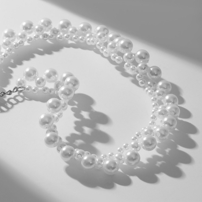 Бусы «Жемчужное» орнамент, бусины №4, 6, 8, цвет белый в серебре, 38 см