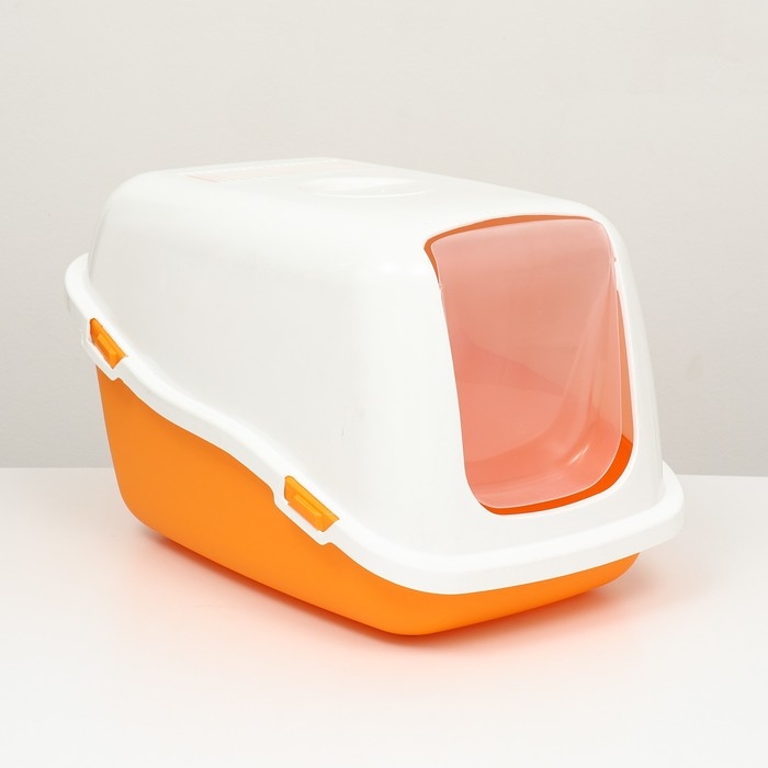Pet-it домик-туалет для кошек COMFORT, (совок в наборе), 57x39x41, оранжевый/белый Pet-it домик-туалет для кошек COMFORT, (совок в наборе), 57x39x41, оранжевый/белый