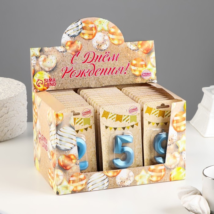 Шоу-бокс со свечами для торта  Шоу-бокс со свечами для торта "Грань", голубой, 30 шт, 8 см