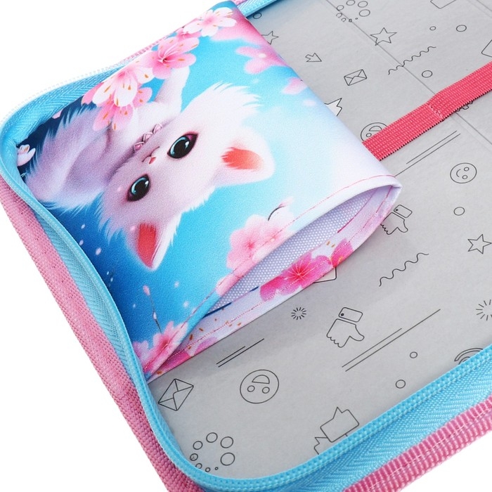 Пенал 1 секция 140 х 210 х 40 мм, откидной карман и косметичка, тканевый, Calligrata TOP Content  Пенал 1 секция 140 х 210 х 40 мм, откидной карман и косметичка, тканевый, Calligrata TOP Content "Котик сакура"