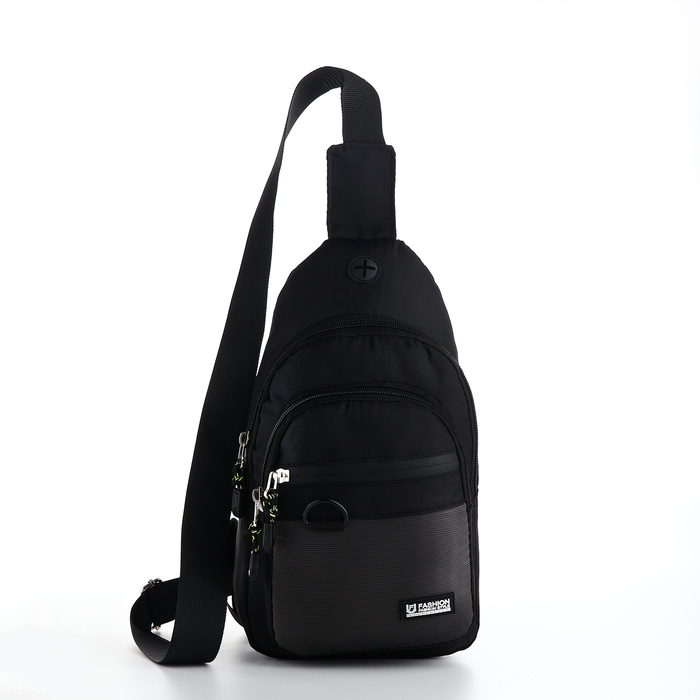 Сумка-слинг из текстиля, 3 наружных кармана, цвет серый Сумка-слинг из текстиля, 3 наружных кармана, цвет серый