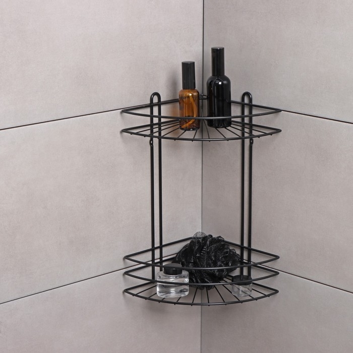 Полка угловая для ванной 2-х ярусная Native, 175×175×362 мм, цвет черный матовый Полка угловая для ванной 2-х ярусная Native, 175×175×362 мм, цвет черный матовый