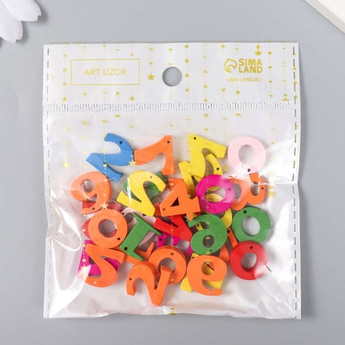 Бусины для творчества дерево "Цифры" набор 30 шт 1,5х1,5х0,3 см