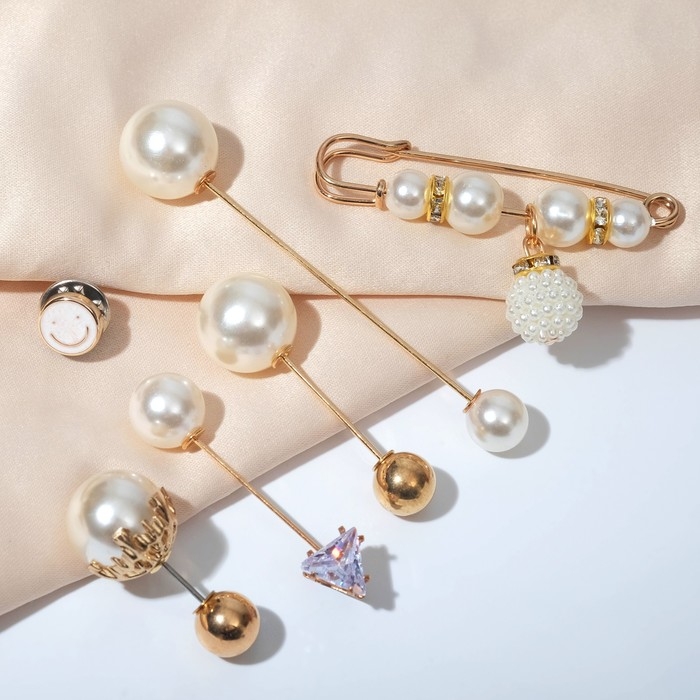Набор булавок (6шт) «Жемчужная капель», 6,3см, цвет белый в золоте Набор булавок (6шт) «Жемчужная капель», 6,3см, цвет белый в золоте