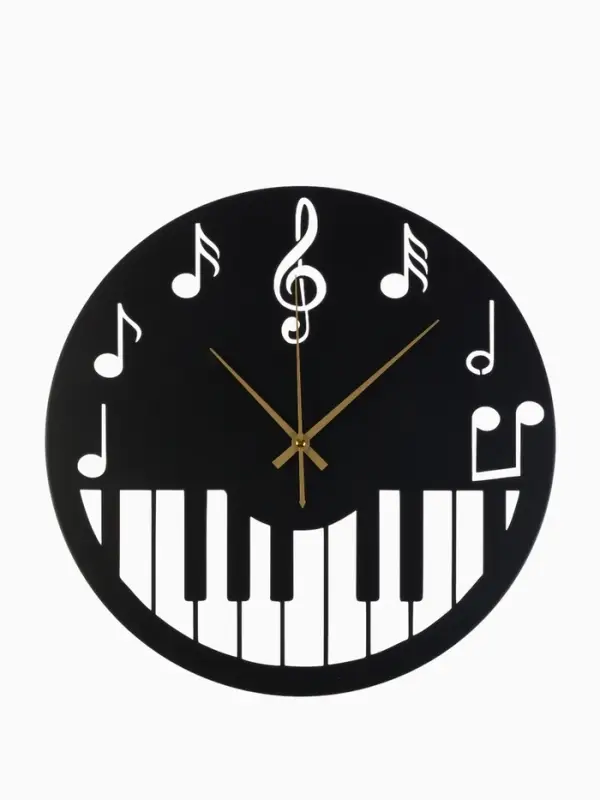 Часы настенные интерьерные &laquo;Пианино&raquo;, бесшумные, плавный ход, d=40 см, металл, чёрные