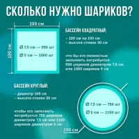 Шарики для сухого бассейна с рисунком, диаметр шара 7.5 см, набор 150 штук, цвет бирюзовый, серый, белый