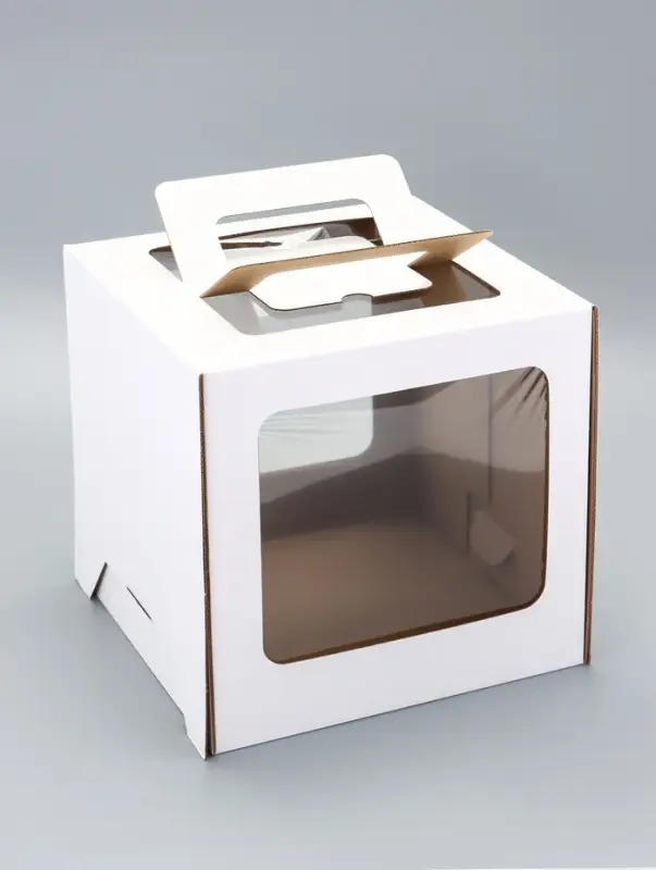 Коробка под торт 2 окна, с ручками, белая, 24&times;24&times;24