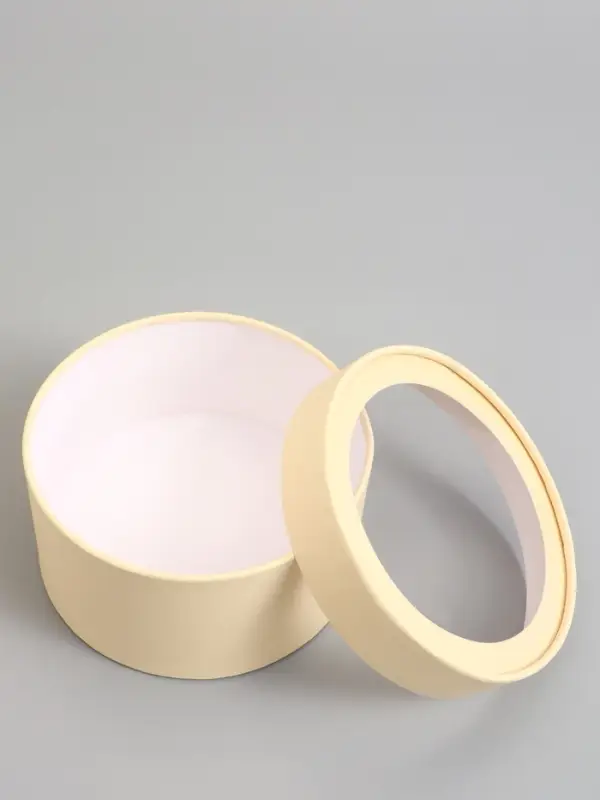 Набор подарочных коробок 2 в 1 круглых, сливочная, с окном, 21&times;11 - 18&times;10 см