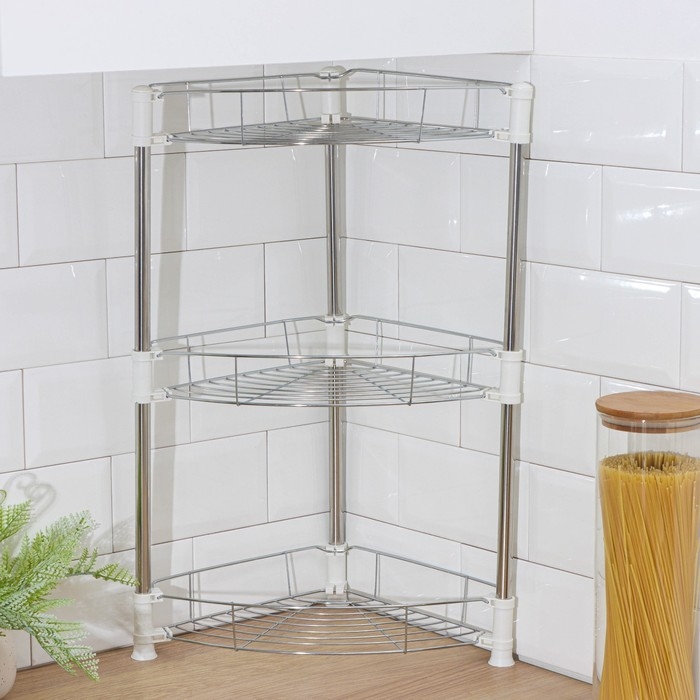 Этажерка настольная угловая 3-х секционная, 38,5×27,5×54,5 см, цвет хром Этажерка настольная угловая 3-х секционная, 38,5×27,5×54,5 см, цвет хром
