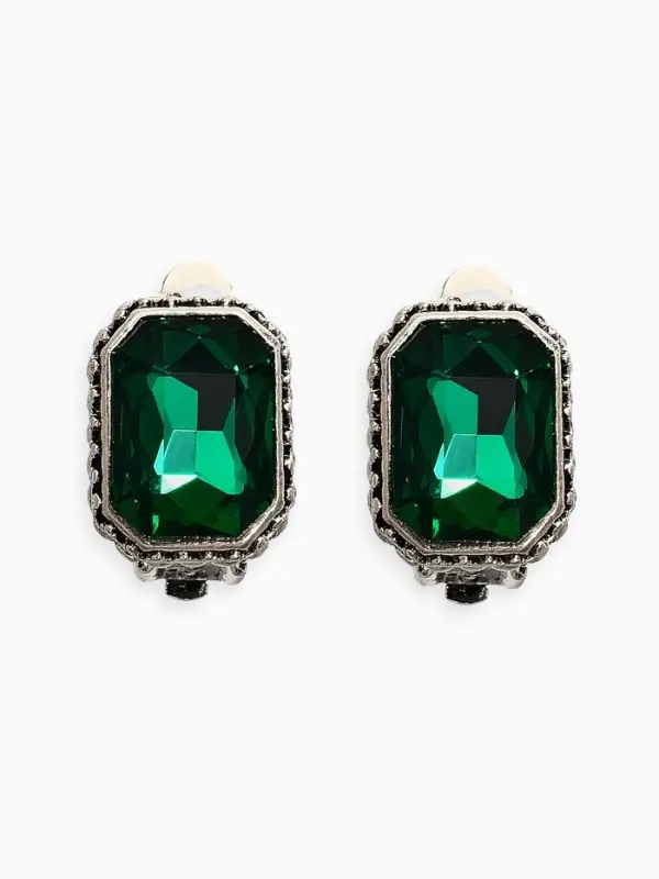 Клипсы Клипсы "Винтаж" прямоугольник грань, цвет изумрудный в чернёном серебре