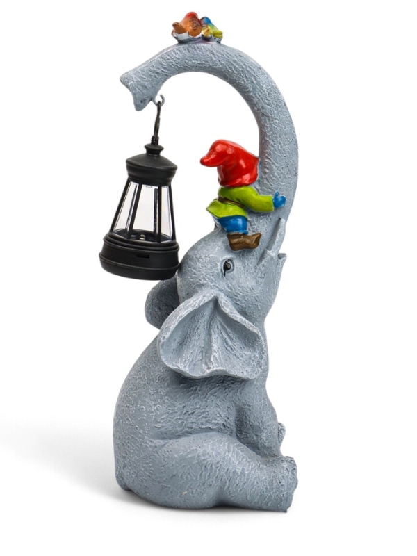 Садовая фигура с подсветкой  Садовая фигура с подсветкой "Слоник с гномами" 12х10х27см