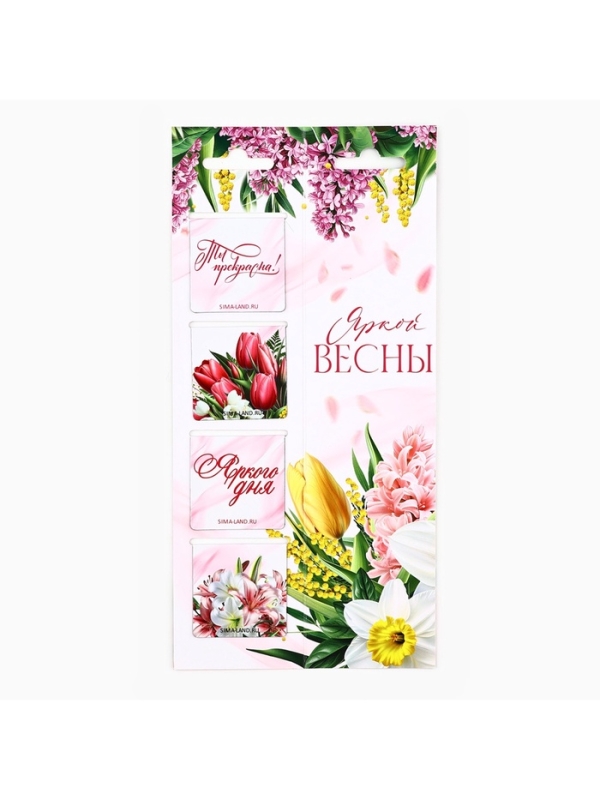 Магнитные закладки 4 шт в открытке "С 8 марта"