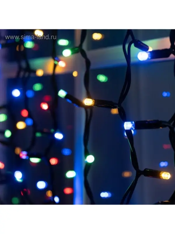 Гирлянда &laquo;Занавес&raquo; 2&times;1.5 м, IP65, УМС, тёмная нить каучук, 300 LED, свечение мульти, 220 В