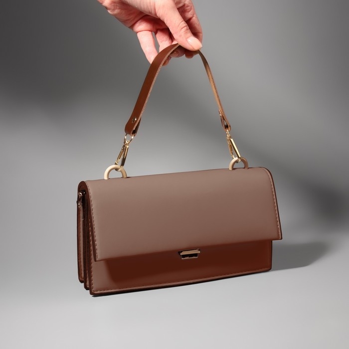 Ручка для сумки из натуральной кожи, с карабинами, 30 ± 2 см × 2,5 см, цвет коричневый/золотой Ручка для сумки из натуральной кожи, с карабинами, 30 ± 2 см × 2,5 см, цвет коричневый/золотой