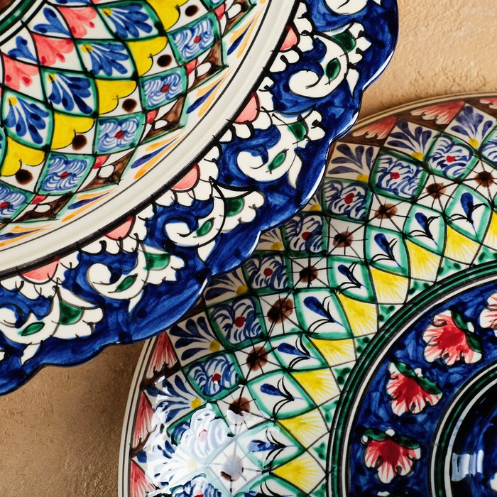 Блинница Риштанская Керамика  Блинница Риштанская Керамика "Цветы", 37 см, синий