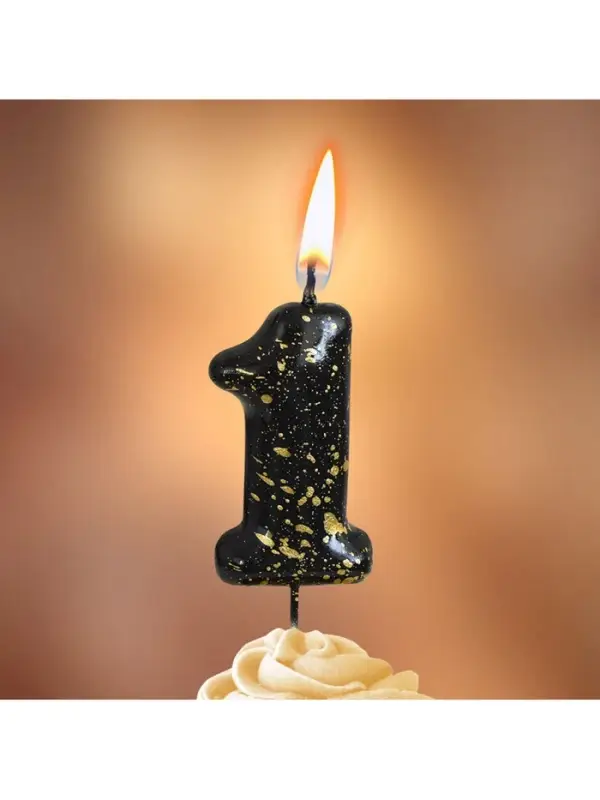 Свеча в торт "Черные брызги", цифра "1"