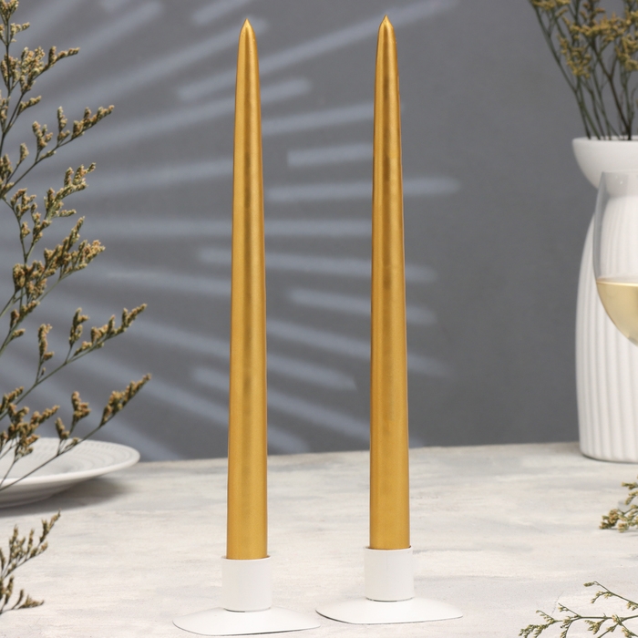 Набор свечей античных ручной работы, 2х30 см, 10 ч, 73 г, 2 штуки, золото Набор свечей античных ручной работы, 2х30 см, 10 ч, 73 г, 2 штуки, золото