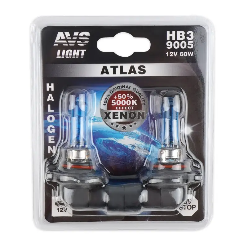 Галогенная лампа AVS ATLAS/5000К/ HB3/9005.12V.65W.блистер 2шт.