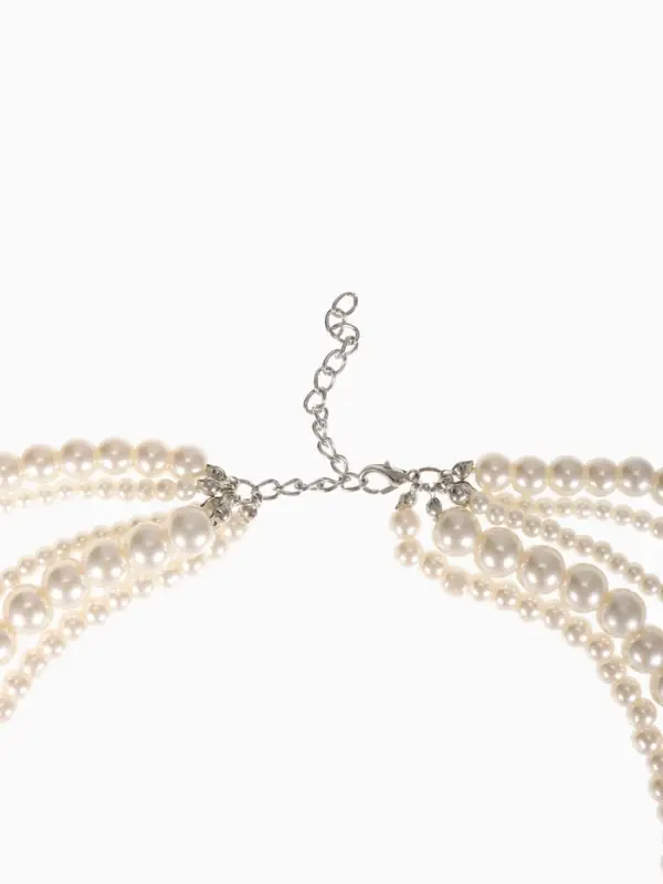 Бусы &laquo;Жемчуг&raquo;, многоярусный 5 нитей, бусины №4, 6, 8, 10, цвет молочный в серебре, 70 см