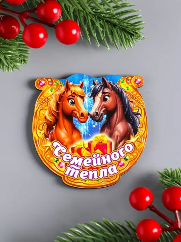 Магнит новогодний подкова "Семейного тепла" 7х7 см