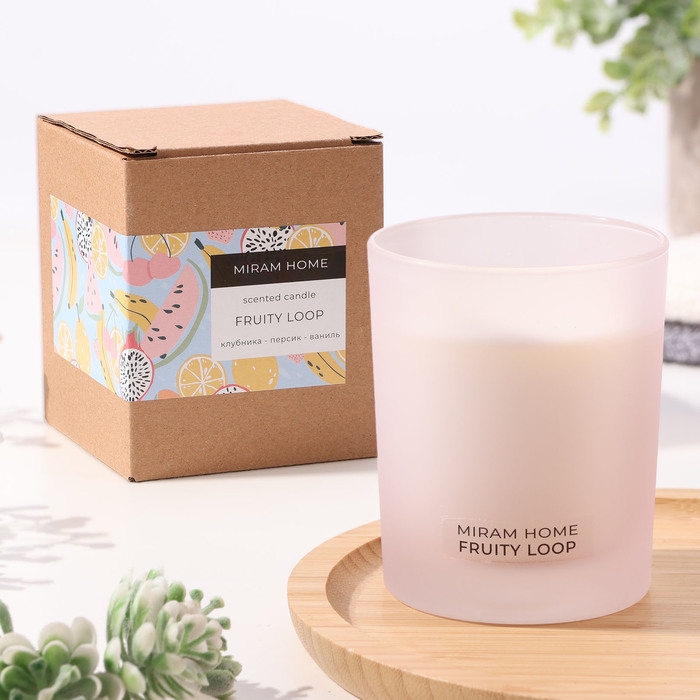Свеча ароматическая в стакане  Свеча ароматическая в стакане "FRUITY LOOP", клубника, персик, ваниль, 200 г
