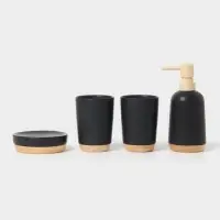Аксессуары для ванной &laquo;Эко&raquo;, 4 предмета, мыльница, дозатор для мыла, 2 стакана, чёрные