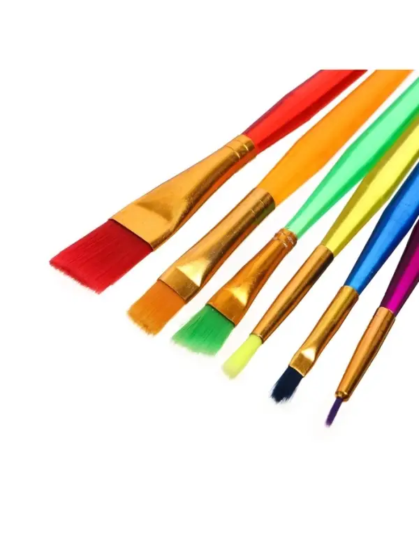 Набор кистей для рисования, синтетика, 6 штук, &laquo;Радуга&raquo;, круглые, плоские