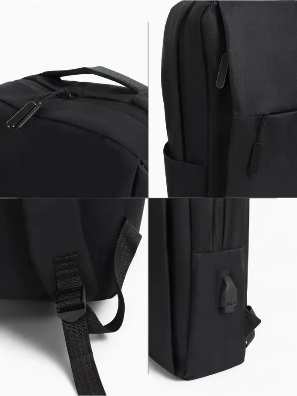 Рюкзак мужской на молнии, 2 наружных кармана, с USB, чёрный