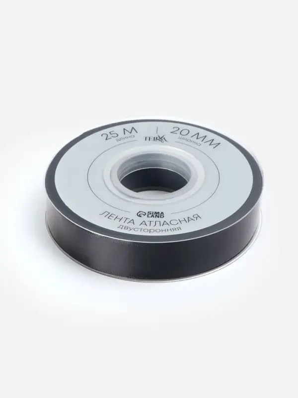 Лента атласная TEIRA, двухсторонняя, 20 мм, 25&plusmn;1 м, чёрная №0030