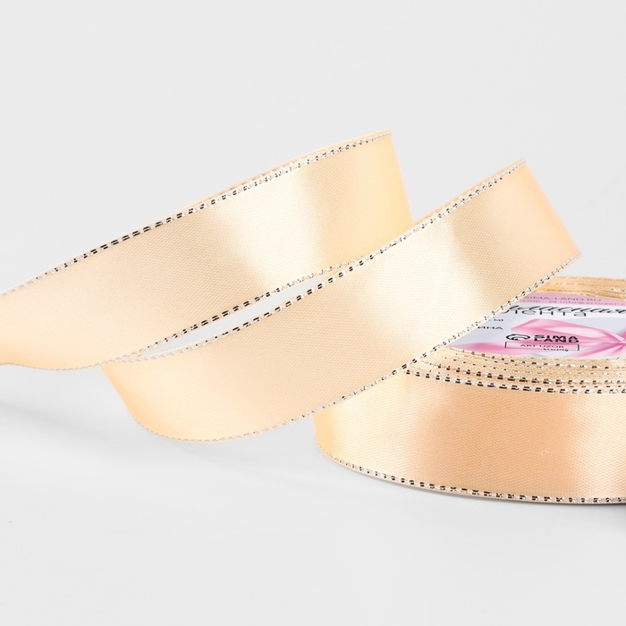 Лента атласная «Серебряные нити», 25 мм × 23 ± 1 м, цвет нежно-персиковый №007