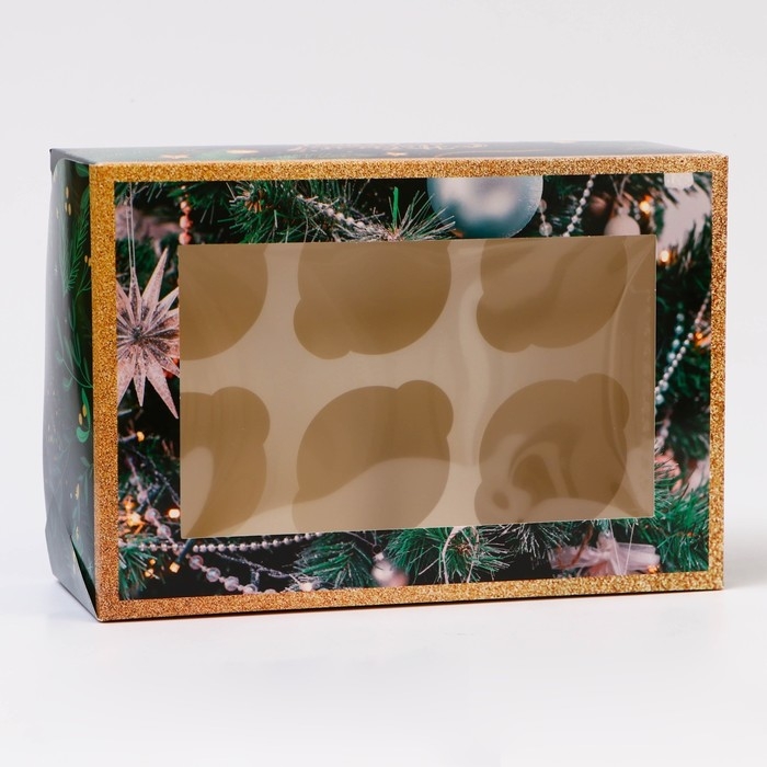 Новый год. Коробка для 6 капкейков с окном  Новый год. Коробка для 6 капкейков с окном "Сладких моментов", 25 х 17 х 10 см, упаковка