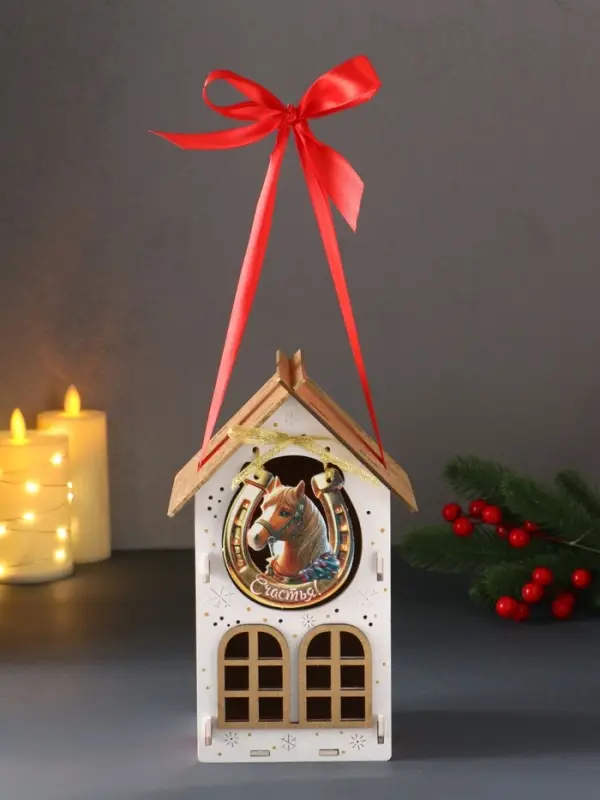 Шкатулка "Новогодний домик" с магнитом, 13,5х11,5х21 см, белый