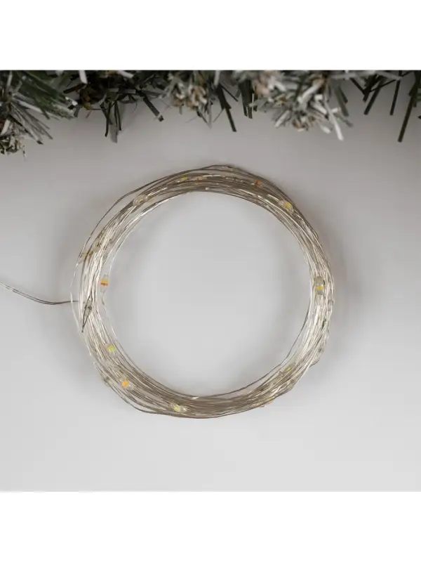 Гирлянда &laquo;Нить&raquo; 5 м, роса, IP20, серебристая нить, 50 LED, 2 режима, от батареек АА&times;3, свечение тёплое белое / мульти