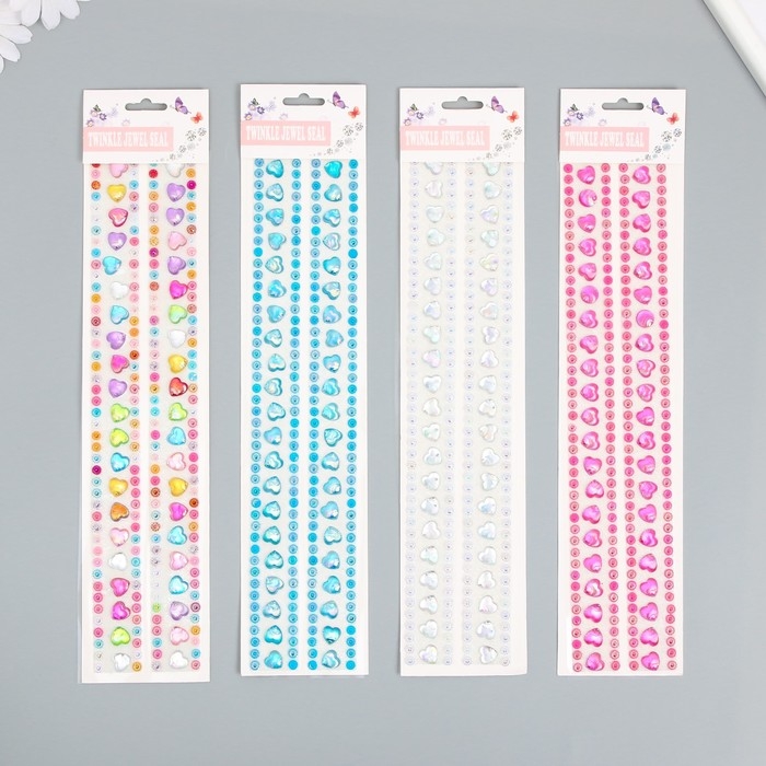 Наклейка пластик стразы Наклейка пластик стразы "Сердечки с микробисером" МИКС 31,5х6,7 см