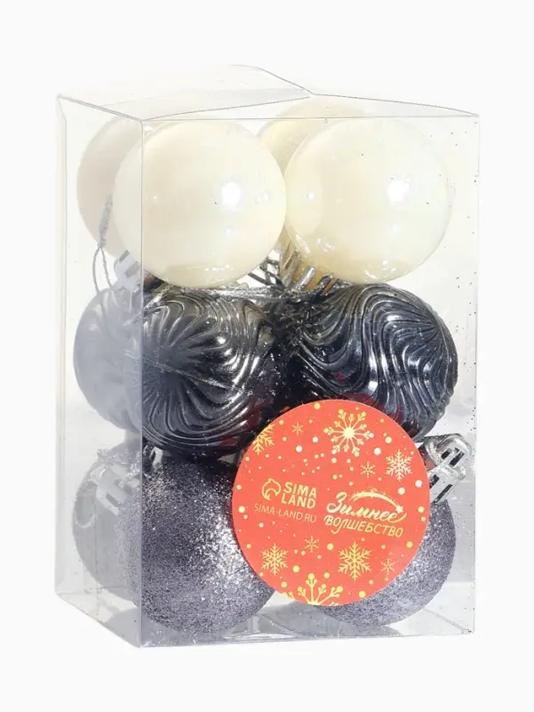 Ёлочные игрушки &laquo;Мелодия&raquo;, шары новогодние, d=4 см, набор 12 шт., белый/серый