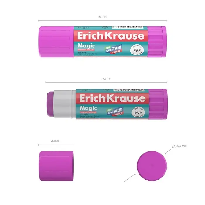 Клей-карандаш, ErichKrause Magic, PVP, с цветным индикатором, 15 г